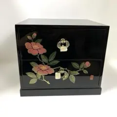 山茶花　木製漆黒　 二ツ引タンス漆器 和風