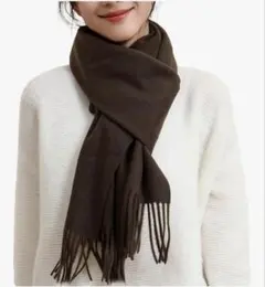 大判マフラー カシミヤタッチ 両面 チェック 軽量 ブラウン