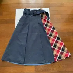 ブルーレーベルクレストブリッジ デニム 赤 チェック ロングスカート ベルト
