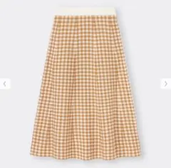 GU フレア ミディニットスカート チェック オレンジ