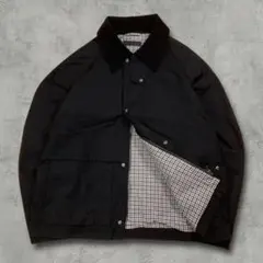 ブルゾンジャケット 短丈 襟コーデュロイ 裏地ギンガム 黒 L シティーボーイ