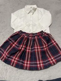 ホワイトシャツとチェックスカートセット　120
