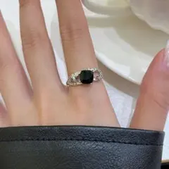 C*e様 S925純銀 ブラックオニキス 指輪 調整可能 レディース 大人可愛い