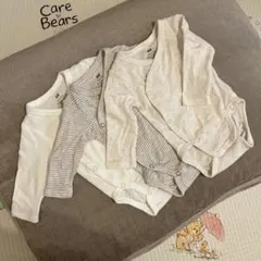 H&Mベビー肌着 3点セット0m〜ホワイトベージュストライプ