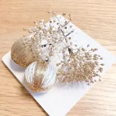 和玉　ドライフラワー　かすみ草　髪飾り　ゴールド　成人式　卒業式　結婚式