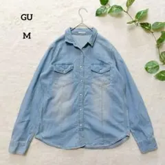 ジーユー GU デニムブラウス 水色 デニムシャツ 長袖 ライトブルー M 春夏