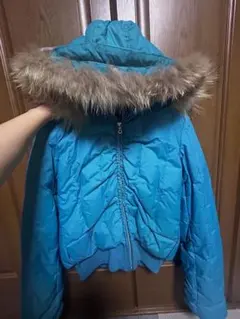 ファー付き青キルティングy2kダウンジャケット