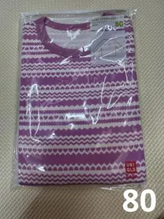 UNIQLO クルーネックT パープル ハート柄 Tシャツ 80