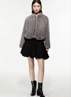 H&M エイチアンドエム フラッフィージャケット グレー ボンバージャケット