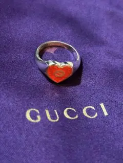 GUCCI ハートモチーフ リング シルバー レッド 8号 新品 定価53000