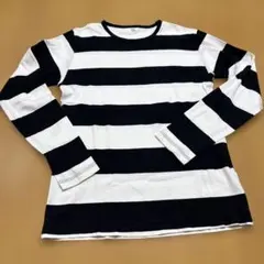 【UNIQLO】メンズ Lサイズ 白黒ストライプ 長袖カットソー