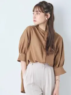 COHINA ワイド カフス バックテール シャツ ブラウン　コヒナ