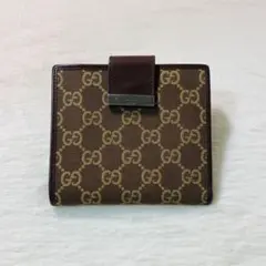 最終価格　美品　GUCCI グッチ　二つ折り　財布　キャンバス　GG柄　茶色