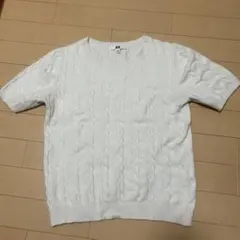 UNIQLO ケーブルニット 半袖セーター M アイボリー ホワイト