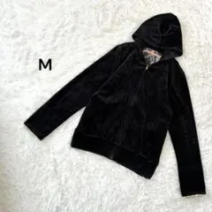 【M】レディース　パーカー　ベロア　フード付　ブラック