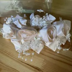 淡いピンクのローズコサージュ　髪飾り　中古