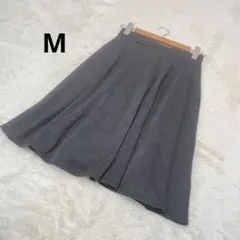 フレアスカート 膝丈 無地 濃灰色 裏起毛 秋冬 オフィスカジュアル/M