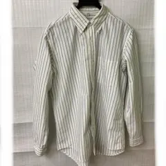 ユニクロ 長袖 シャツ ブルー イエロー ストライプ ボタンダウン L 美 品