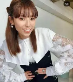 ［ブラック］WCJ⭐︎付け襟つき⭐︎レーススリーブブラウス
