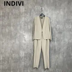 INDIVI　パンツセットアップ　パンツスーツ　ノーカラージャケット　スラックス