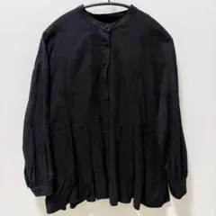 アピースオブライブラリー 綿麻 ギャザーブラウス フレア 黒 ブラック 