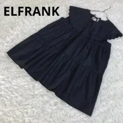 美品　エルフランク　スカラップビックカラーティアードチュニック丈ブラウス　F　黒