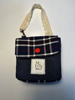 バッグにつけれるミニポーチ[ハンドメイド]デニム、チェック、うさぎタグ