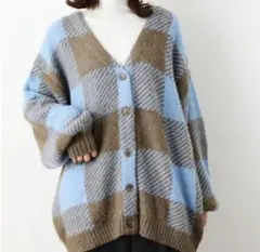 RODEO CROWNS チェック柄オーバーサイズ　ブルーカーディガン