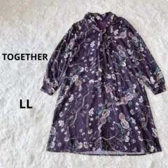 TOGETHER ワンピース LL 大きいサイズ ボウタイ 花柄 総柄 長袖のサムネイル