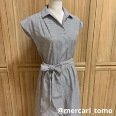 【美品】ESPRITMUR フレンチスリーブ ストライプシャツワンピース 11
