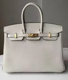 ハンドバッグ レザー ゴールド金具 ライトグレー
