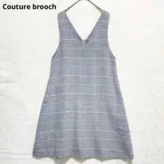 クチュールブローチ ジャンパースカート チェック柄 Vネック グレー☆P1414