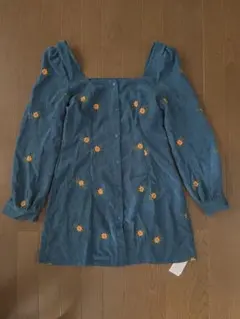 花柄　コーデュロイ　ワンピース　スクエアネック