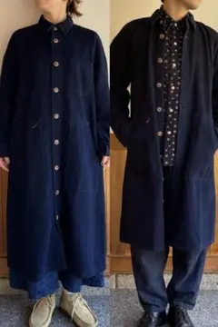 【美品】BlueTrick ブルートリック ロングショップコート 刺子 L