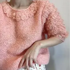 【vintage knit】レトロ古着 サーモンオレンジ　ループモヘアニットのサムネイル