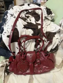 バーガンディ クロコダイルエンボス ハンドバッグ ショルダー