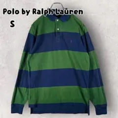 90s ポロバイラルフローレン 長袖ラガーシャツ 太ボーダー S 刺繍ポニー