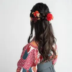 卒業式 袴 髪飾り セット ハーフアップ｜水引き 赤 くすみカラー 卒園式 C