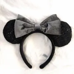 Disney ディズニー ミニーちゃん カチューシャ ツイード 黒 ゴールド