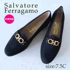 未使用フェラガモガンチーニローファー黒スエード×ゴールド7.5 24.5cm