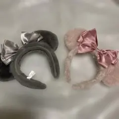 ミッキー耳型カチューシャセット（グレー・ピンク）