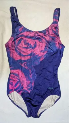 ⑱ellesse レディース競泳水着 紫とピンクのバラ柄 M サイズ 匿名配送