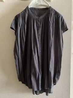 サマンサモスモス ブルー　ギャザーブラウス　チャコール