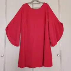 赤ラメ フレアスリーブ ワンピース