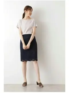 スカラレースタイトスカート NATURAL BEAUTY BASIC ネイビー