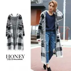 チェックシャギーロングコート／コーディガン
