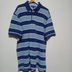 TOMMY HILFIGER 青 ボーダー ポロシャツ　XL(LL)サイズ