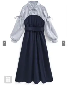 ベルト付きシャツドッキングリボンワンピース[tg797]