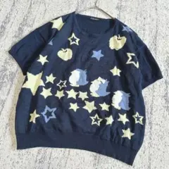 アース　ミュージック＆エコロジー　ピンドラコラボ　半袖ニット　ネイビーペンギン柄