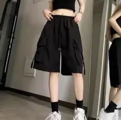 ハーフパンツ カーゴハーフパンツ レディース ブラック M
